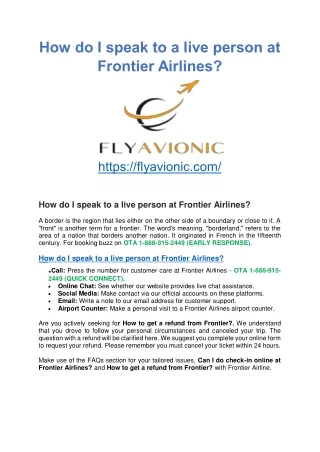 How do I speak to a live person at Frontier Airlines?
