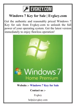 Windows 7 Key for Sale  Evgkey.com