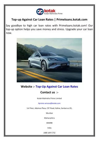 Top-up Against Car Loan Rates   Primeloans.kotak.com