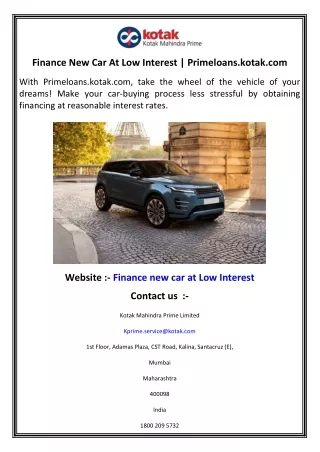 Finance New Car At Low Interest   Primeloans.kotak.com