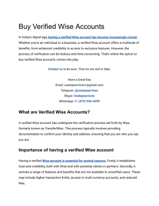 Top Usa Verified To Buy Verified Wise Accounts In 2024