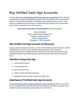 100% Authentic Place To Buy Verified Cash App Accounts