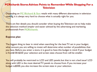 PCRichards Stores Advises Points to Remember While Shopping