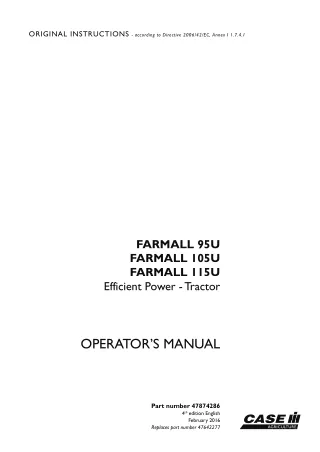 Case IH Farmall 95U Farmall 105U Farmall 115U Efficient Power Tractor Operator’s Manual Instant Download (Publication No