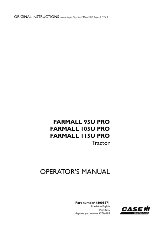 Case IH Farmall 95U PRO Farmall 105U PRO Farmall 115U PRO Tractor Operator’s Manual Instant Download (Publication No.480