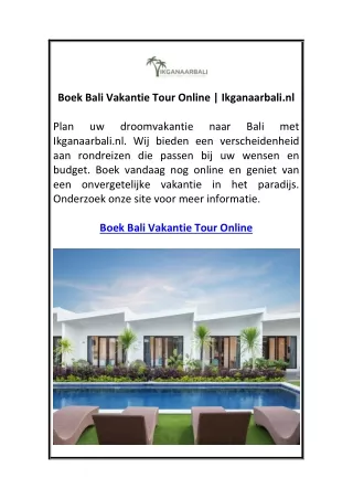 Boek Bali Vakantie Tour Online  Ikganaarbali.nl