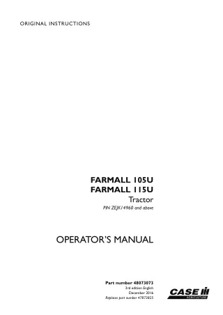 Case IH Farmall 105U Farmall 115U Tractor (Pin.ZEJK14960 and above) Operator’s Manual Instant Download (Publication No.4