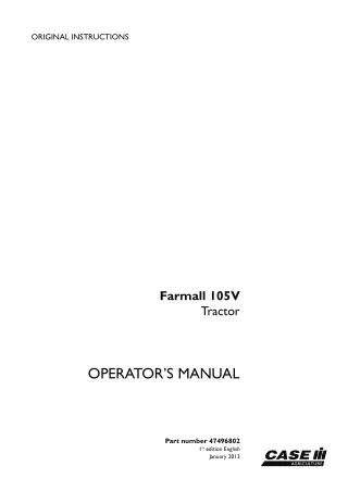 Case IH Farmall 105V Tractor Operator’s Manual Instant Download (Publication No.47496802)