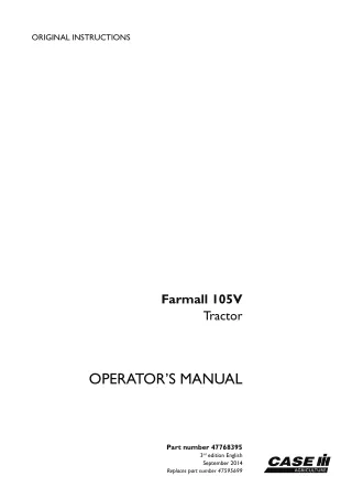 Case IH Farmall 105V Tractor Operator’s Manual Instant Download (Publication No.47768395)