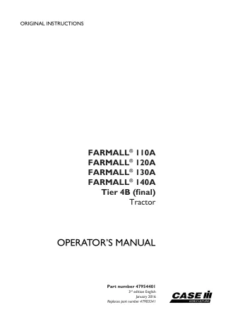 Case IH Farmall 110A Farmall 120A Farmall 130A Farmall 140A Tier4B (final) Tractor Operator’s Manual Instant Download (P