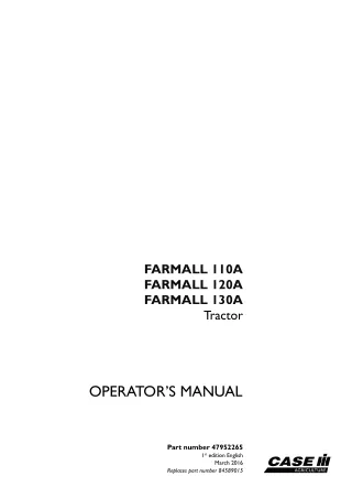 Case IH Farmall 110A Farmall 120A Farmall 130A Tractor Operator’s Manual Instant Download (Publication No.47952265)