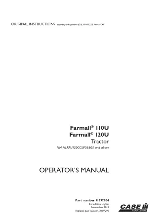 Case IH Farmall 110U Farmall 120U Tractor (Pin.HLRFUI20CGLP03805 and above) Operator’s Manual Instant Download (Publicat