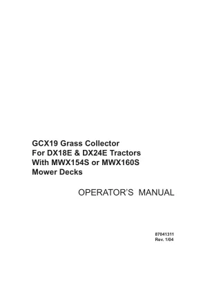 Case IH GCX19 Grass Collector for DX18E & DX24E Tractors With MWX154S or MWX160S Mower Decks Operator’s Manual Instant D