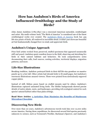 How has Audubon's Birds of America Influenced Ornithology and the Study of Birds