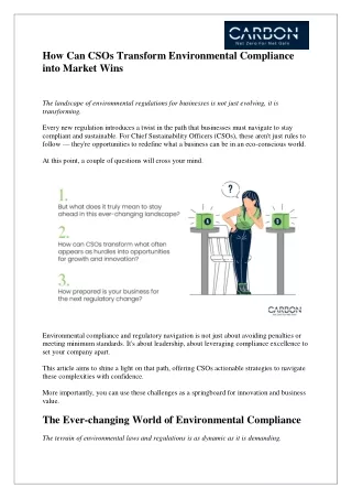 How Can CSOs Transform Environmental Compliance into Market Wins