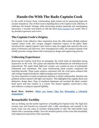 Hands On With The Rado Captain Cook