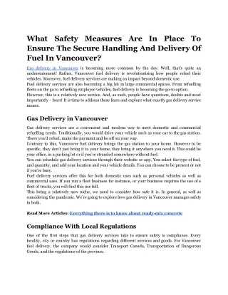 What Safety Measures Are In Place To Ensure The Secure Handling And Delivery Of Fuel In Vancouver