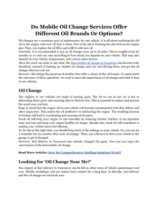 Do Mobile Oil Change Services Offer Different Oil Brands Or Options