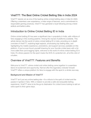 Virat777: The Best Online Cricket Betting Site in India 2024