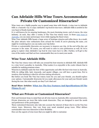 Can Adelaide Hills Wine Tours Accommodate Private Or Customized Itineraries