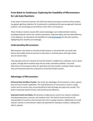 From Batch to Continuous: Exploring the Feasibility of Microreactors for Lab-Sca