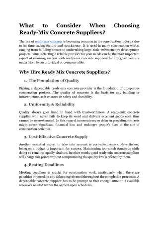 What to Consider When Choosing Ready-Mix Concrete Suppliers