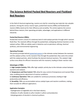 The Science Behind Packed Bed Reactors and Fluidized Bed Reactor