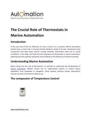 The Crucial Role of Thermostats in Marine Automation