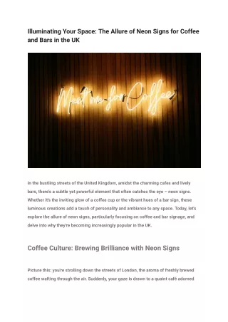 Illuminating Your Space_ The Allure of Neon Signs for Coffee and Bars in the UK