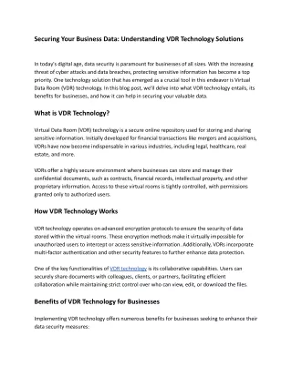 Securing Your Business Data: Understanding VDR Technology Solutions