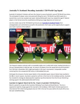 Australia Vs Scotland Decoding Australia's T20 World Cup Squad