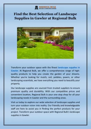 Find the Best Selection of Landscape Supplies in Gawler at Regional Bulk