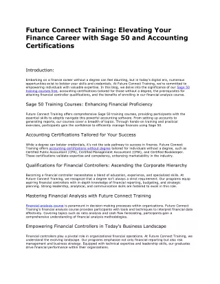 Future Connect Training Elevating Your Finance Career with Sage 50 and Accounting Certifications