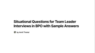 Situational Questions for Team Leader Interviews in BPO with Sample Answers