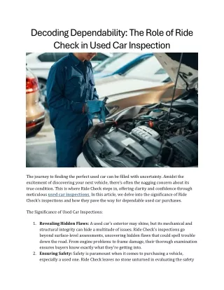 Decoding Dependability The Role of Ride Check in Used Car Inspection