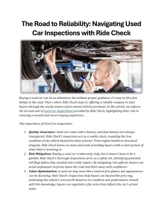 The Road to Reliability Navigating Used Car Inspections with Ride Check