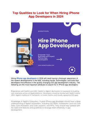 Top Qualities to Look for When Hiring iPhone App Developers in 2024