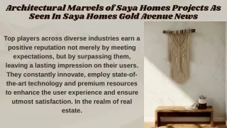 Architectural Marvels of Saya Homes Projects As Seen In Saya Homes Gold Avenue News