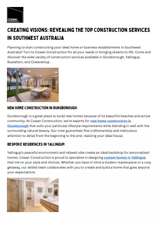 Creating Visions Revealing the Top Construction Services in Southwest Australia