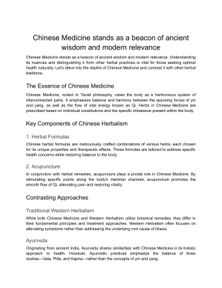Chinese Medicine stands as a beacon of ancient wisdom and modern relevance