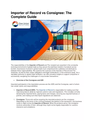 Importer of Record vs Consignee: The Complete Guide