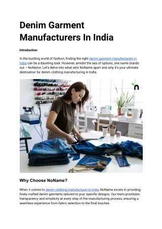 Denim Garment Manufacturers In India