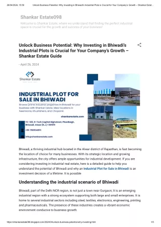 Unlock Business Potential_ Why Investing in Bhiwadi’s Industrial Plots is Crucial for Your Company’s Growth – Shankar Es
