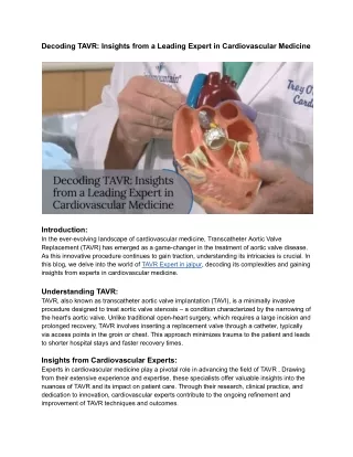 Decoding TAVR_ Insights from a Leading Expert in Cardiovascular Medicine