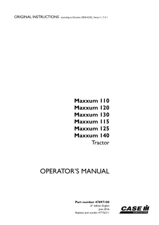 Case IH Maxxum 110 Maxxum 120 Maxxum 130 Maxxum 115 Maxxum 125 Maxxum 140 Tractor Operator’s Manual Instant Download (Pu