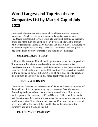 World Largest and Top Healthcare Companies List by Market Cap of July 2023