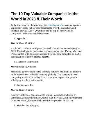 The 10 Top Valuable Companies in the World in 2023 & Their Worth