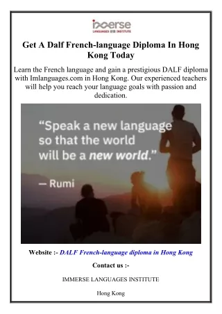 Get A Dalf French-language Diploma In Hong Kong Today