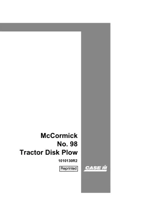 Case IH McCormick No.98 Tractor Disk Plow Operator’s Manual Instant Download (Publication No.1010130R2)