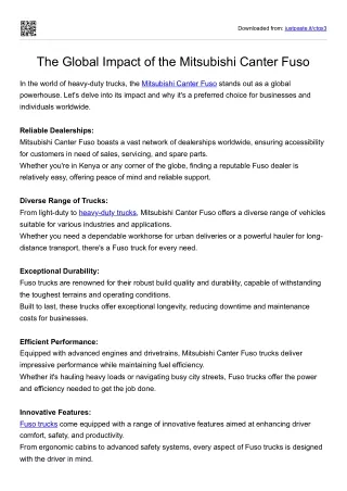 The Global Impact of the Mitsubishi Canter Fuso